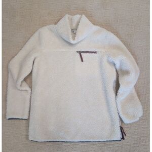 LL Bean Signature Pullover Women Large Cream Sherpa Quarter Zip